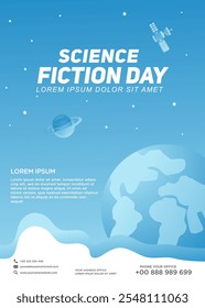 Poster design template for National Science Fiction Day. Immerse in futuristic visuals with this captivating vector illustration for Sci-Fi Celebration