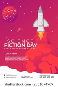 Poster design template for National Science Fiction Day. Immerse in futuristic visuals with this captivating vector illustration for Sci-Fi Celebration