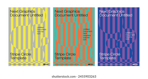 poster design template set flyer stripe circle line vivid color print trendy abstract swiss layout simple aesthetics artwork banner vector cover text graphics page web grid editorial graphic design