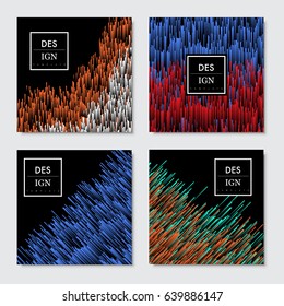 Poster design template. Vector cover graphics set. Dynamic line with colorful gradient on dark color. Stylish geometric background for business cards, invitations, gift cards, flyers, brochures.