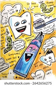 Poster Design for tooth paste, dentist, tooth decay, shining teeth. Brush. Smile. Slay Germs. Twice a Day
