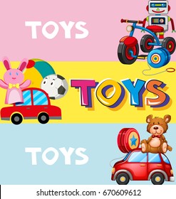 Poster design with toys in background illustration