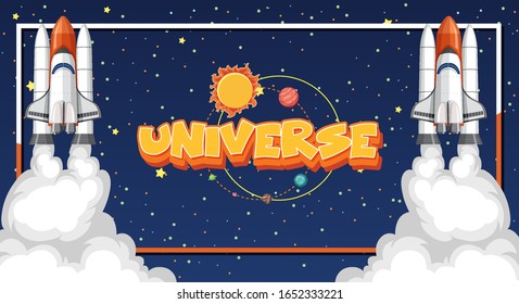 Poster design with two spaceships flying in the space background illustration