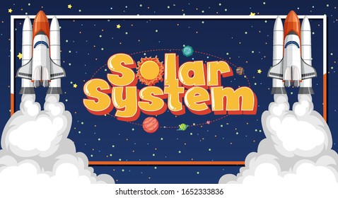 Poster design with two spaceships in the space illustration