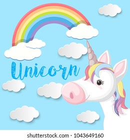 Poster design with unicorn and blue sky illustration