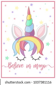 Poster design with unicorn head illustration Poster design with unicorn head illustration