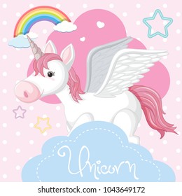 Poster design with unicorn and pink cloud illustration