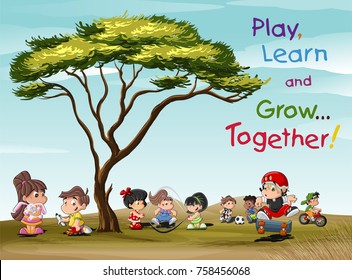 Poster design for Universal children's day. Web banner. November 20. Style graphic design. Vector illustration