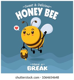 Poster Design With Vector Honey Bee Character.