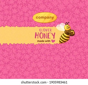 Poster design with vector honey bee character, Honey label cartoon illustration