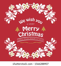 Poster design of very merry christmas, with art of unique white flower frame. Vector
