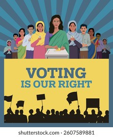 Poster design for Voting Right, Illustration of people casting votes