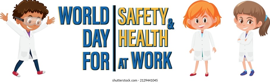 Poster design for world day for safety  health at work with kids illustration