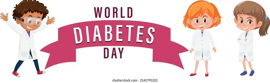 Poster design for world diabetes day with kids illustration