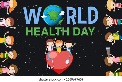 Poster design for world health day with kids in background illustration
