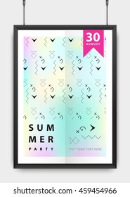 Poster design for your party or event. Black realistic frame. Geometric elements. Abstract. Vector illustration