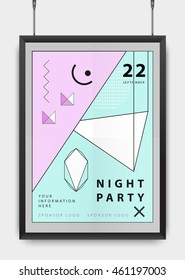 Poster design for your party or event. Black realistic frame. Geometric elements. Abstract Vector illustration in Hipster style