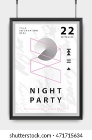 Poster design for your party or event. Black realistic frame. Geometric elements. Abstract. Vector illustration. 