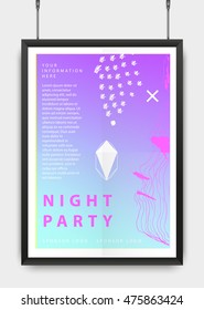 Poster design for your party or event. Black realistic frame. Two variations gradient background. Flat design. Geometric elements. Abstract illustration. Minimalism. Faces. Hipster style.