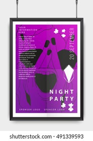 Poster design for your party or event. Black realistic frame. Face silhouette. Abstract. Vector illustration. Hipster style