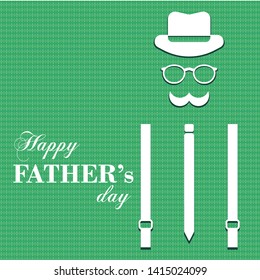 Poster designed for Happy Father's Day. Stylish man in white hat, with mustache, glasses, tie, over green background. Can be used as a nice gift for Father's Day.
