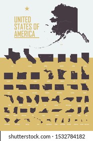 Poster with detailed USA states, by size of territory, Interior poster or post card with map of United States of America
