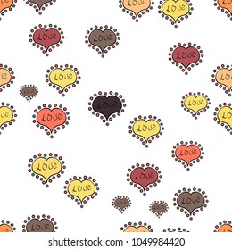 Poster with different doodle letters. Valentine':s day print, seamless hand craft expressive ink typography pattern. Vector. Love. Hipster funky painted style texture on white, black and yellow colors