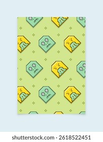 Poster with different emoji on green background. Pixel illustration