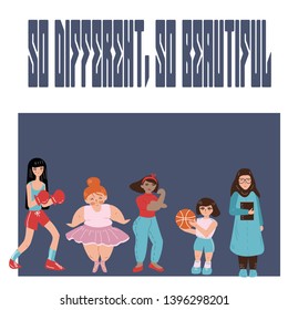 Poster of different women with different nationalities and girl power slogan for design EPS 10
