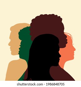 Poster with different women.Girls power. Feminists illustration. Womens day