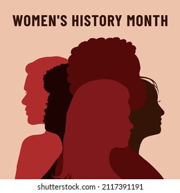 Poster with different women.Girls power. Womens History Month. Women's day. 8 march