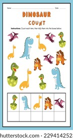 Poster Dinosaur Counting Maths Worksheet