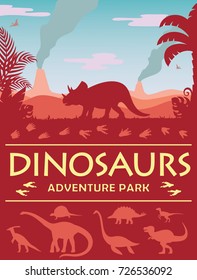 Poster: Dinosaurs adenture park.. Prehistoric world. Triceratop.