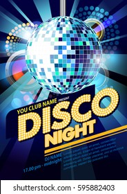 poster disco night party with disco ball vector illustrator