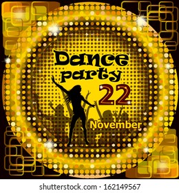 Poster for disco party with silhouettes of dancing people 