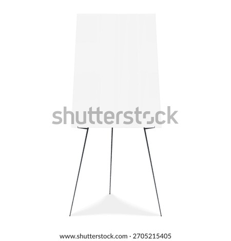Poster display board tripod easel stand. Realistic vector mockup. White blank advertising sign on metal legs. 3d mock-up. Template for design