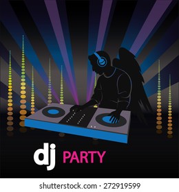 the poster of the DJ with wings. Vector Illustration