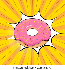 Poster with donut in retro comic style.