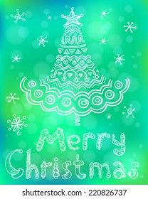 Poster with doodle Christmas lettering and tree