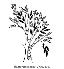 Poster with a drawn by hand tree.Vector illustration.
