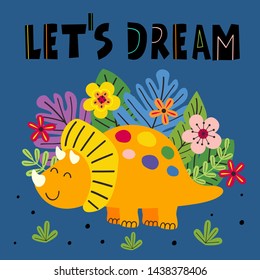 poster with dreaming dinosaur - vector illustration, eps