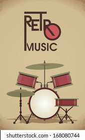 a poster with the drum set in retro style