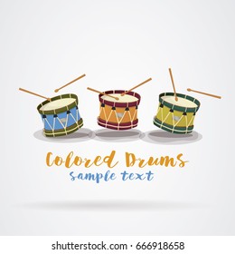 Poster drums summer: Colorful drum party. White background. Vector image