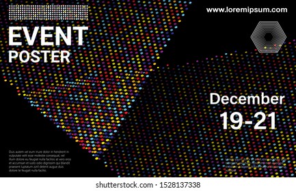 Poster. Dynamic particles. Conference design template. Business background. Colorful elements. Announcement conference. Abstract cover design. Vector illustration.