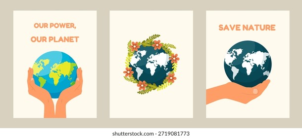 El cartel "Tierra". El concepto de protección ambiental que promueve el desarrollo sostenible, la conservación del clima, la responsabilidad de actuar y la gobernanza global de la naturaleza y el futuro