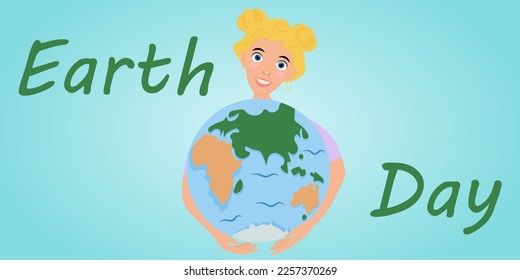 afiche del Día de la Tierra con una imagen de un planeta y una hermosa joven. niña portadora del planeta Tierra.