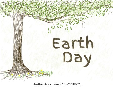 Poster for earth day. Vector illustration. Waorld environment day.Hand drawn  tree with Typography slogan. World environment day.Poster world environment day. 
