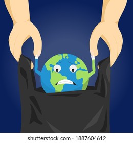 poster earth scared by plastic