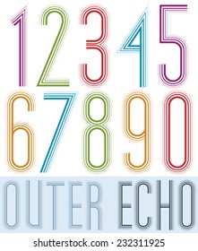 Poster echo condensed colorful light numbers with stripes on white background.