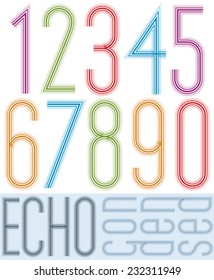 Poster echo condensed colorful numbers with stripes on white background.